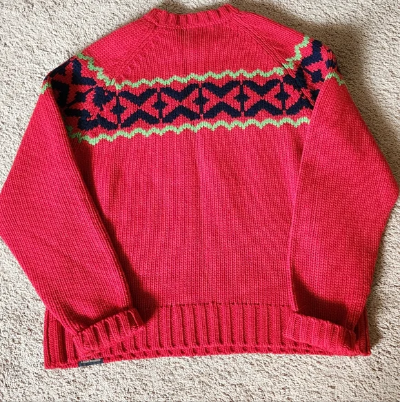 Vintage Abercrombie & Fitch Red Lambs Wool Sweater Y2K Winter Ski Fair Isle XL - Picture 3 of 6